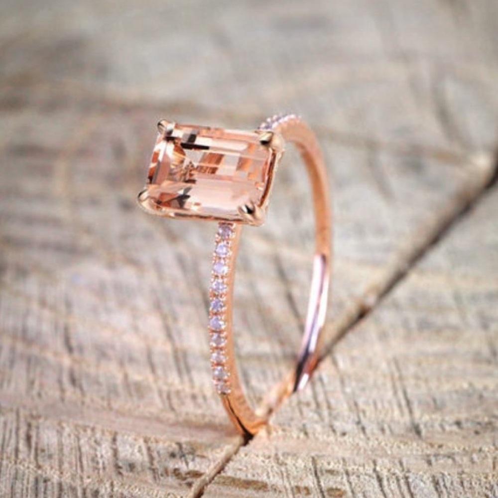 NEW 18K Rose Gold Diamond Morganite 2PC Ring Set - Picture 3 of 4